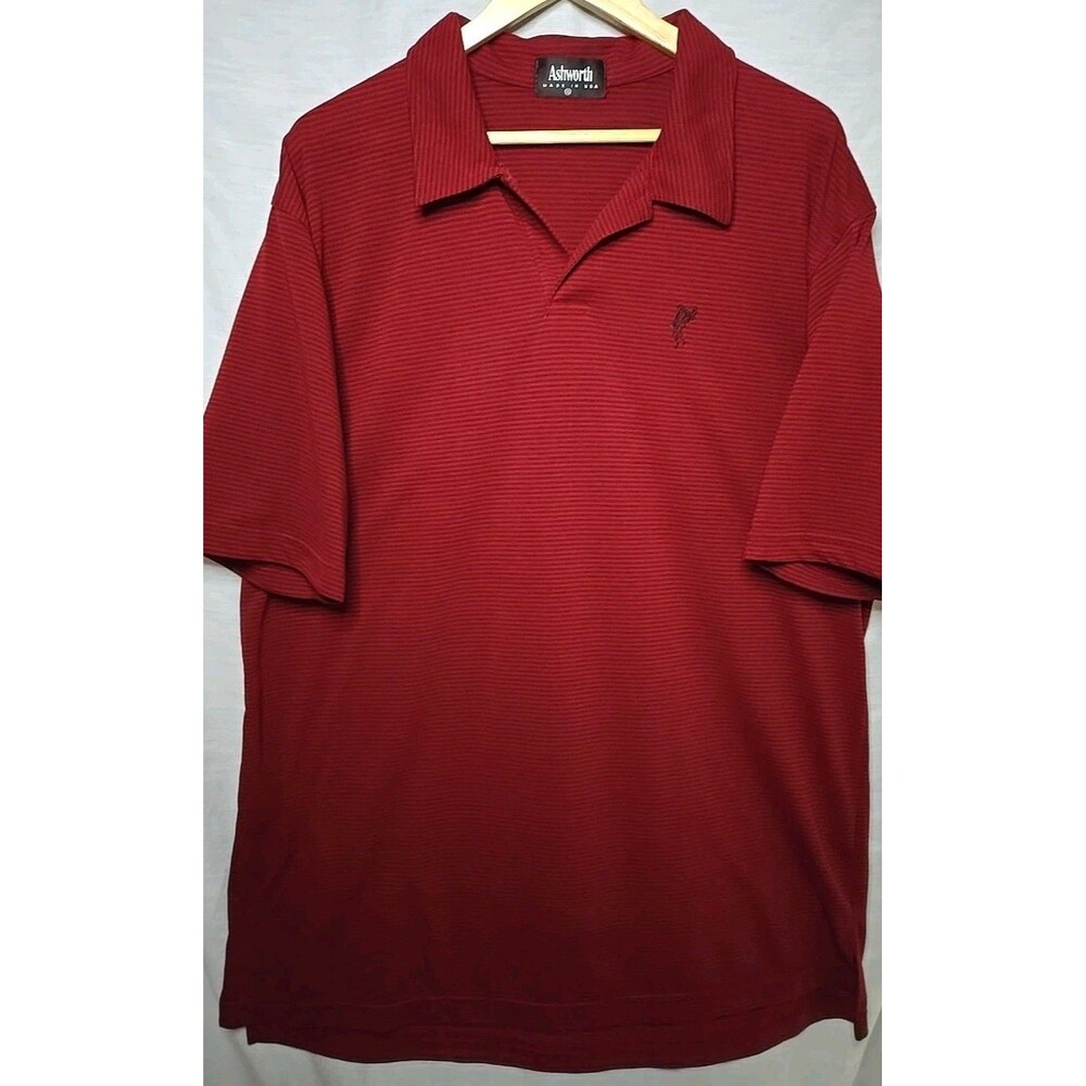 Ashworth Golf Polo Shirt, 100% Cotton, Sx XL, Red/Maroon Stripe, Made in the USA
